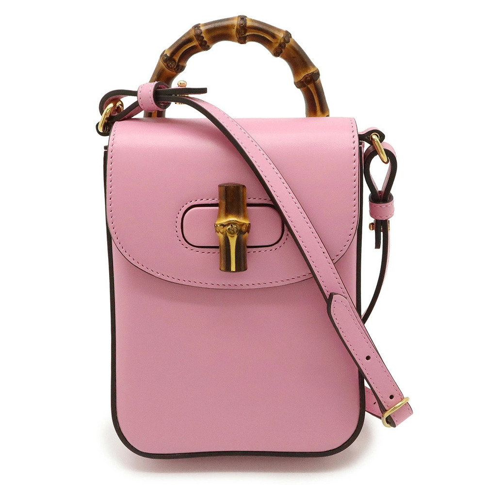 Gucci Bamboo 2way Shoulder Bag Backpack Leather Pink